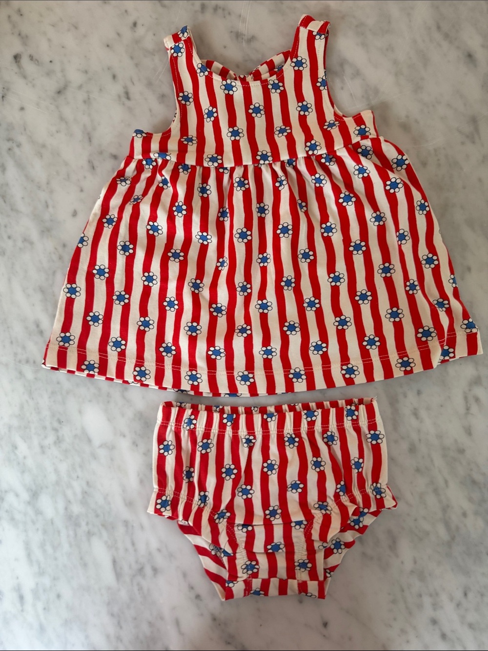 Hanna Andersson Red & White Striped Dress with Blue Floral Dots